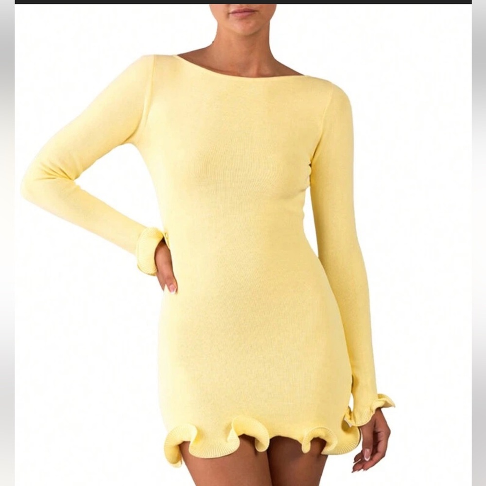 Yellow Ruffle Hem Dress